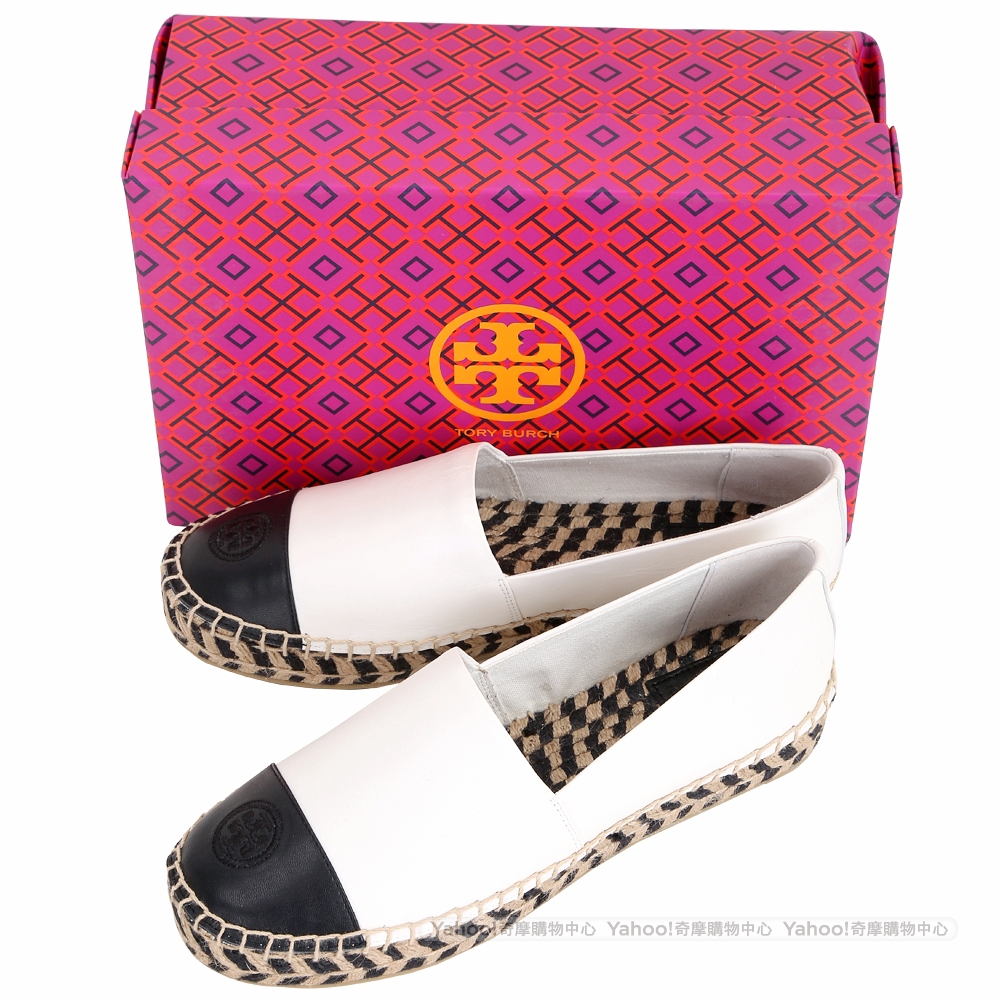 TORY BURCH Color-Block 香奈兒風厚底草編鞋(黑白)