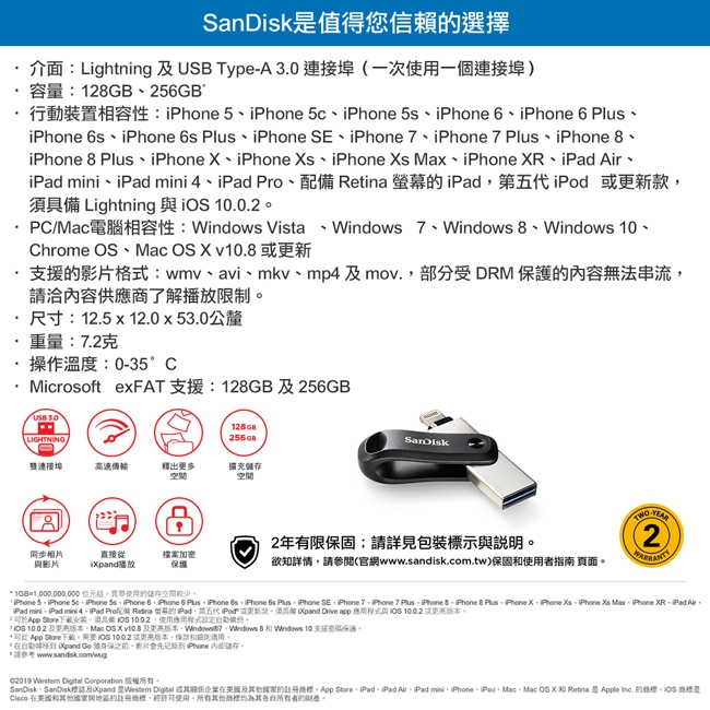 SanDisk iXPAND GO 隨身碟 128GB iPhone/iPad用