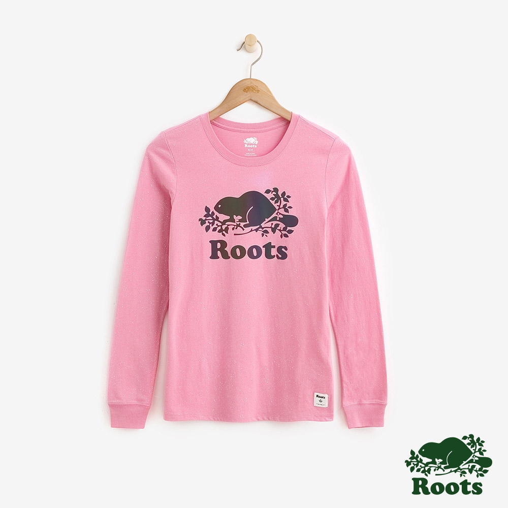 ROOTS 女裝- 反光海狸長袖T恤-粉紅色