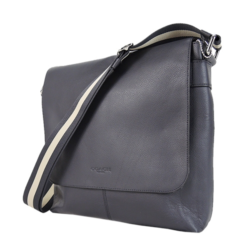 COACH CHARLES 簡單印LOGO翻蓋斜背包(午夜藍)