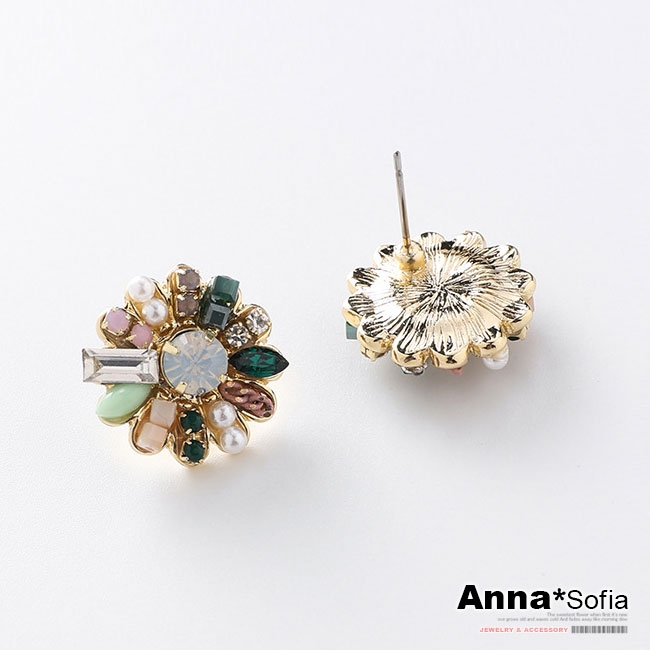 【3件5折】AnnaSofia 復古綺花寶石 純手工製耳釘耳針耳環(金系)