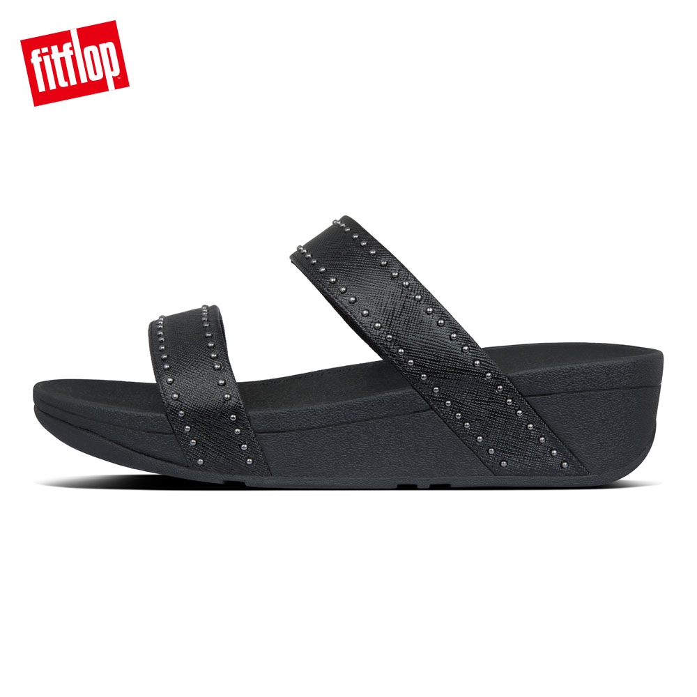 FitFlop LOTTIE MICROSTUD SLIDES精緻鉚釘設計雙帶涼鞋 黑