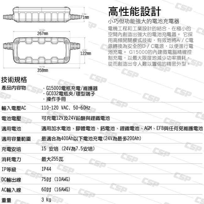 【NOCO Genius】G15000多功能充電器12V.24V/農耕機 割草機 船舶充電