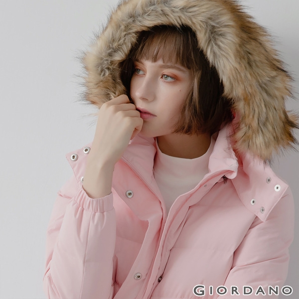 GIORDANO 女裝素色可拆式連帽羽絨外套 - 04 玫瑰粉