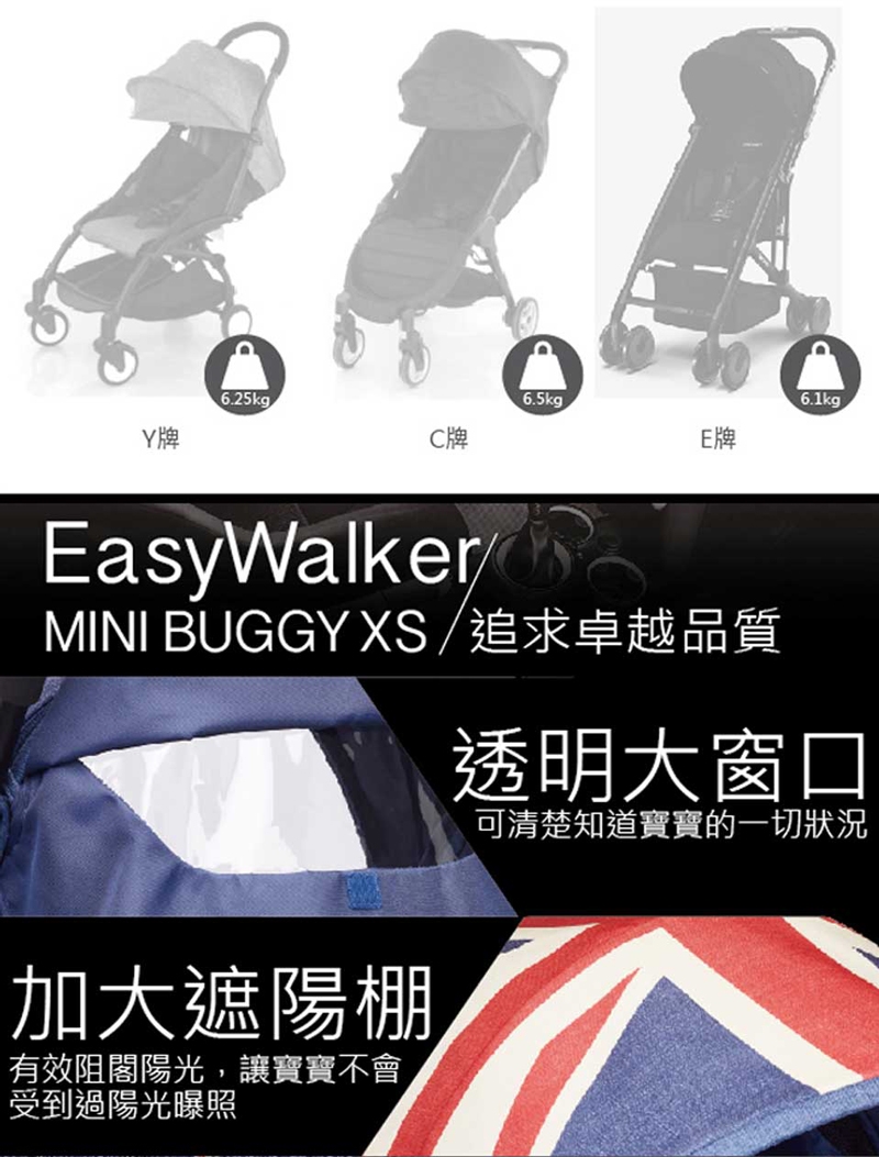 荷蘭 Easywalker MINI BUGGY XS嬰兒手推車/三折傘車(經典藍)