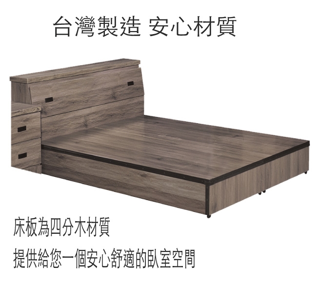 綠活居 普林時尚5尺雙人床台組合(床頭箱＋六分木床底)-155x218.7x75cm免組