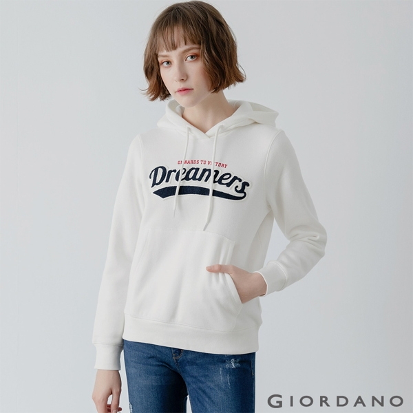 GIORDANO 女裝 Dreamers系列復古風連帽T恤-01 皎白