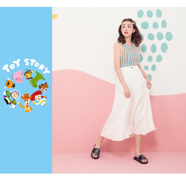 Disney collection by gracegift電繡寬版休閒拖鞋 黑