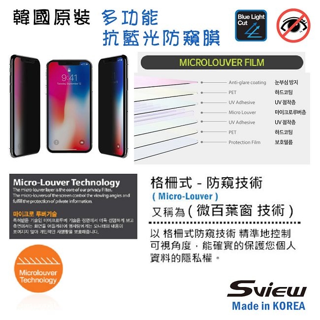 韓國製造 Sview 濾藍光 手機防窺膜 / iPhone 11 Pro 專用