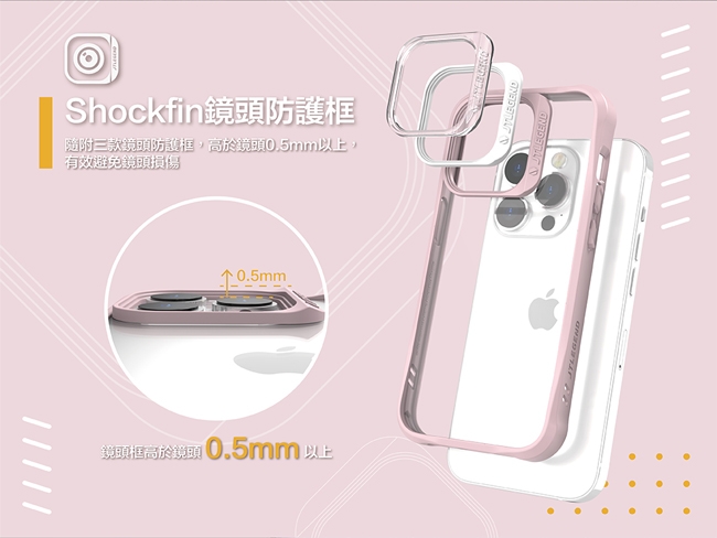 Shockfin鏡頭防護隨附三款鏡頭防護框高於鏡頭0.5mm,有效避免鏡頭損傷鏡頭框高於鏡頭 0.5mm以上