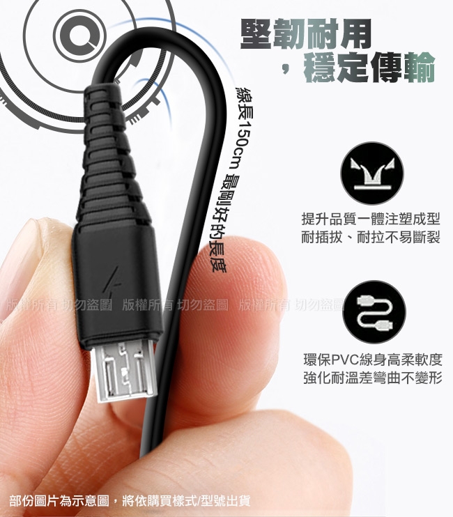 HANG Micro USB QC3.0 QC4.0耐彎折3A 閃飛快速閃充傳輸充電線