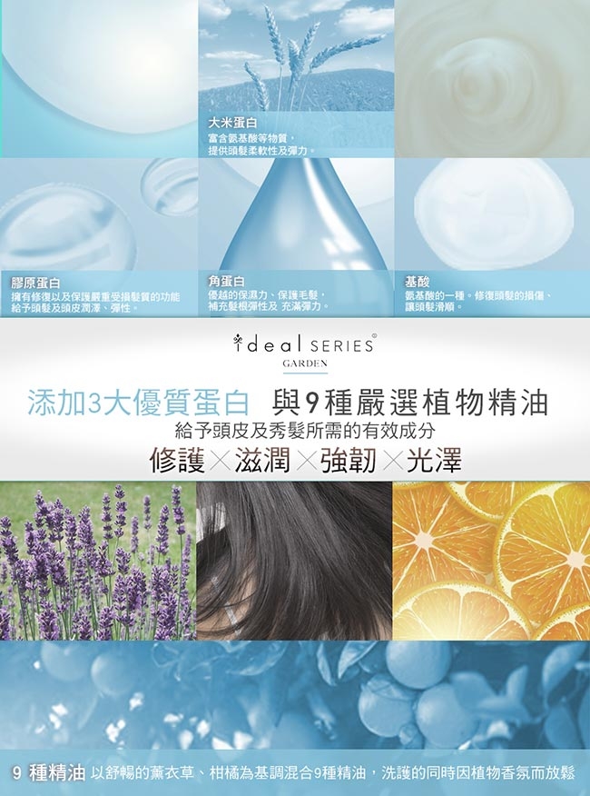 GARDEN ideal SERIES Miel 柔順水感精油洗髮精 送豐盈保濕體驗組