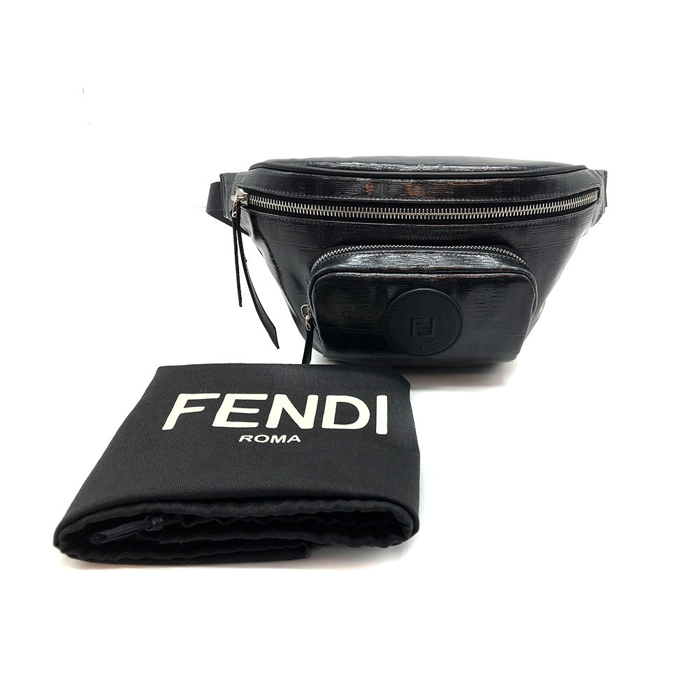 FENDI 經典品牌Logo帆布拉鍊mini斜背/腰包-黑