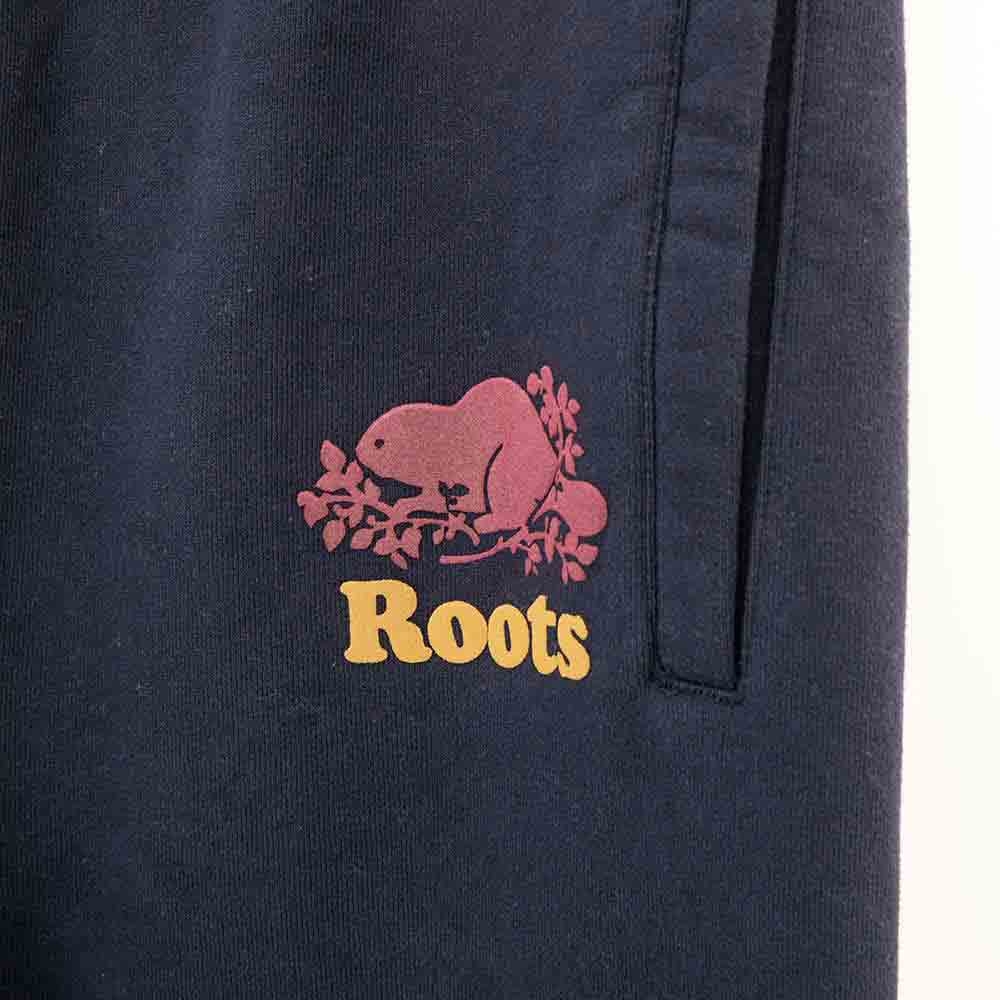 女裝ROOTS - 撞色飾邊刷毛休閒棉褲-藍色