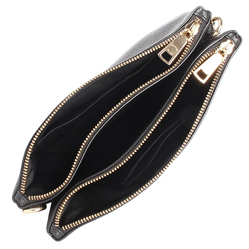 COACH 荔枝紋皮革雙層拉鍊斜背包-黑色