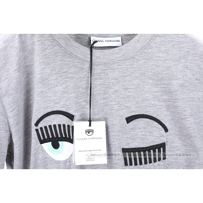 Chiara Ferragni Flirting 刺繡眨眼灰色長版T恤/連身裙