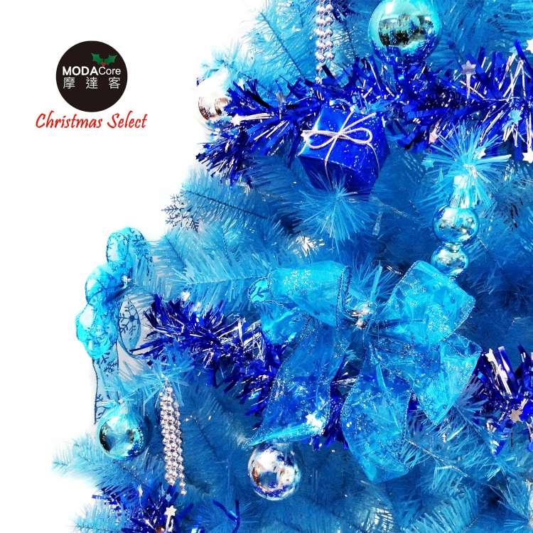 摩達客 台灣製6呎/6尺(180cm)豪華版晶透藍色聖誕樹(銀藍系配件組)(不含燈)