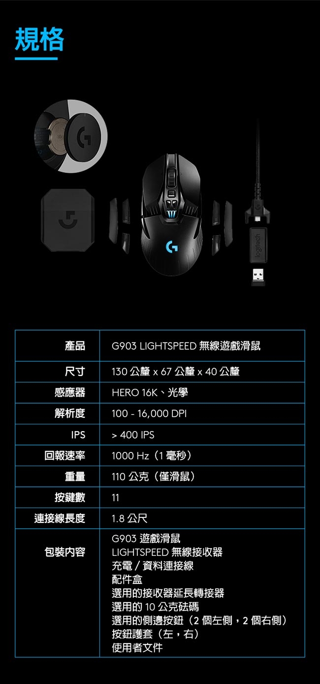 「7/5新品上市」羅技 G903 LIGHTSPEED 專業級無線電競滑鼠