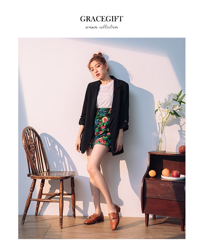 Grace gift-金屬方釦低跟樂福鞋 棕