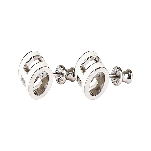 HERMES愛馬仕POP H字母立體簍空橢圓LOGO穿式耳環(白x銀)