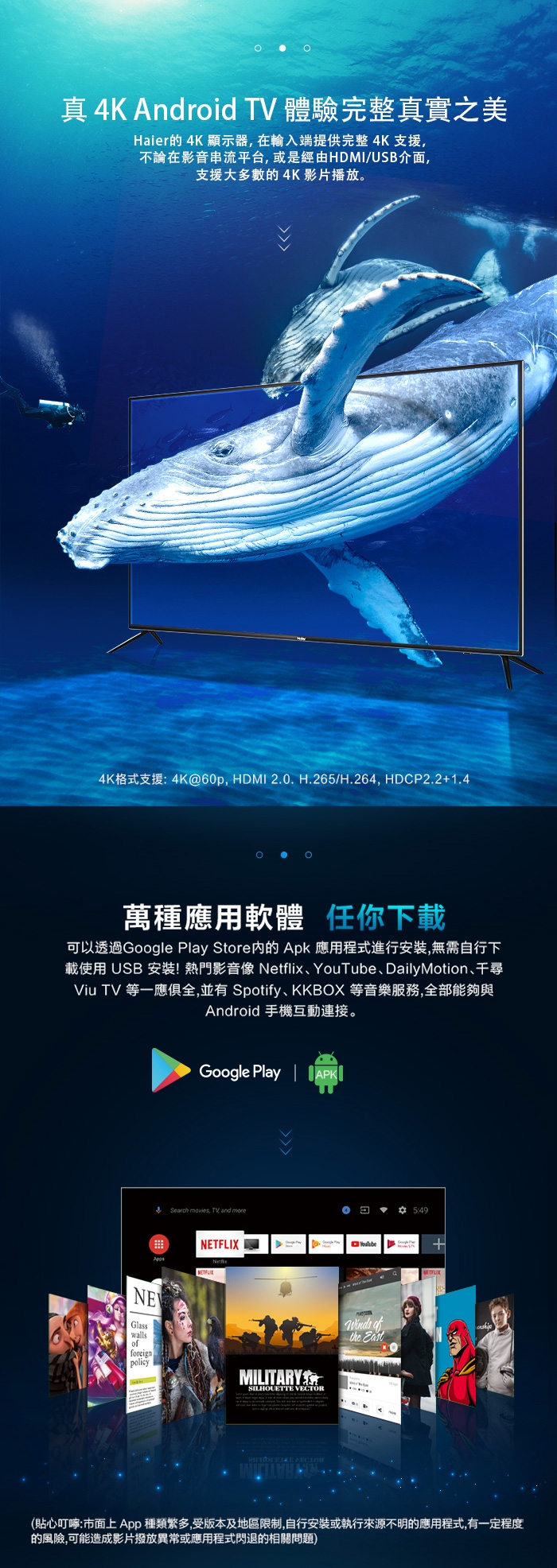 Haier 海爾 55吋 4K HDR 聯網液晶顯示器 LE55U6900UG