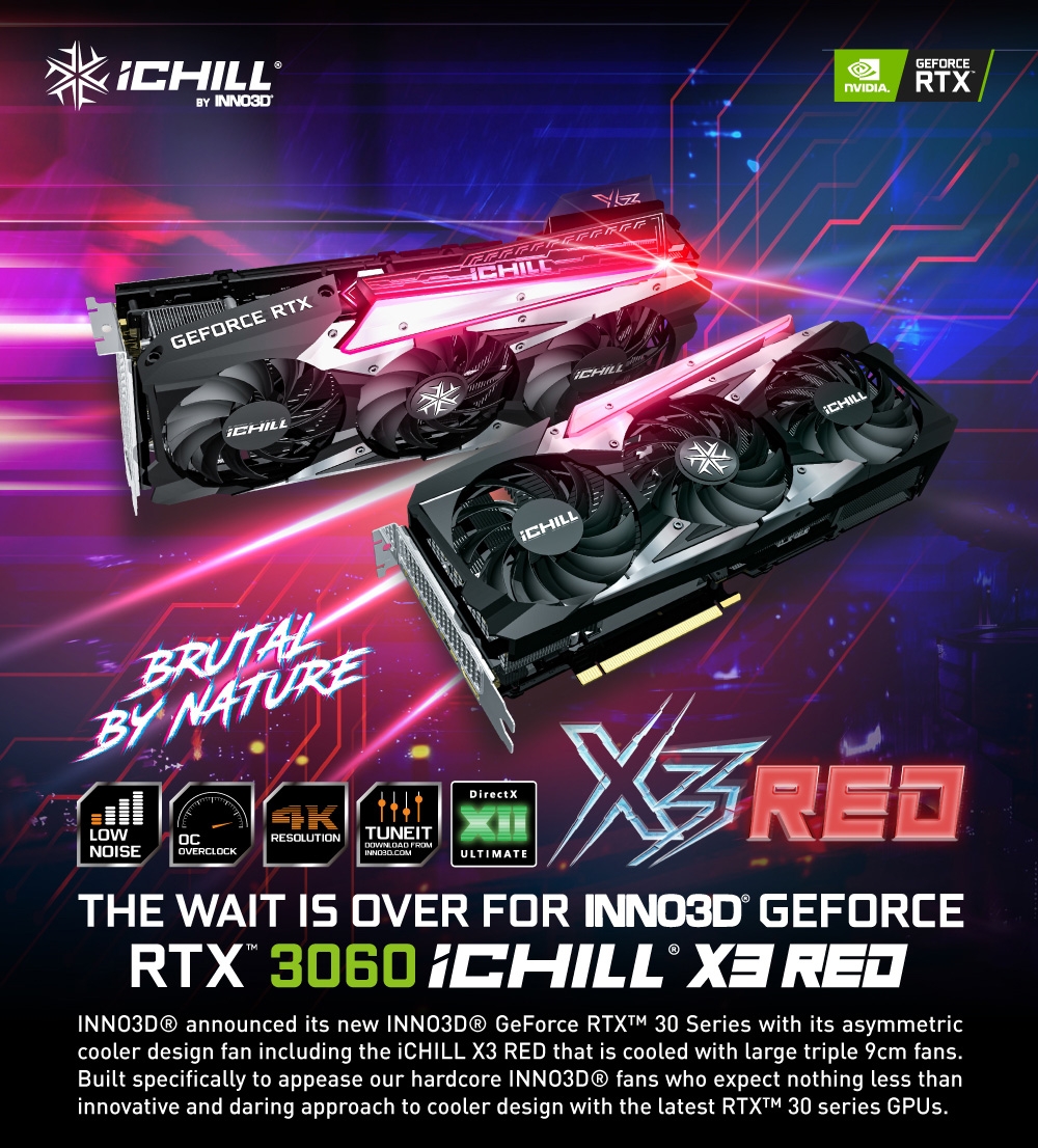 INNO3D 映眾GeForce RTX 3060 12GB GDDR6 iChill X3 RED LHR 顯示卡