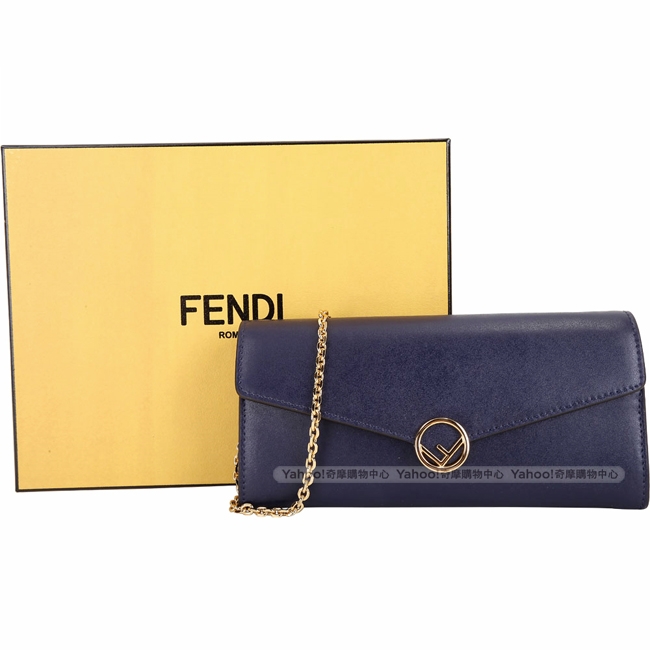 FENDI KAN I系列-F is Fendi logo 小牛皮鍊帶包(深藍)