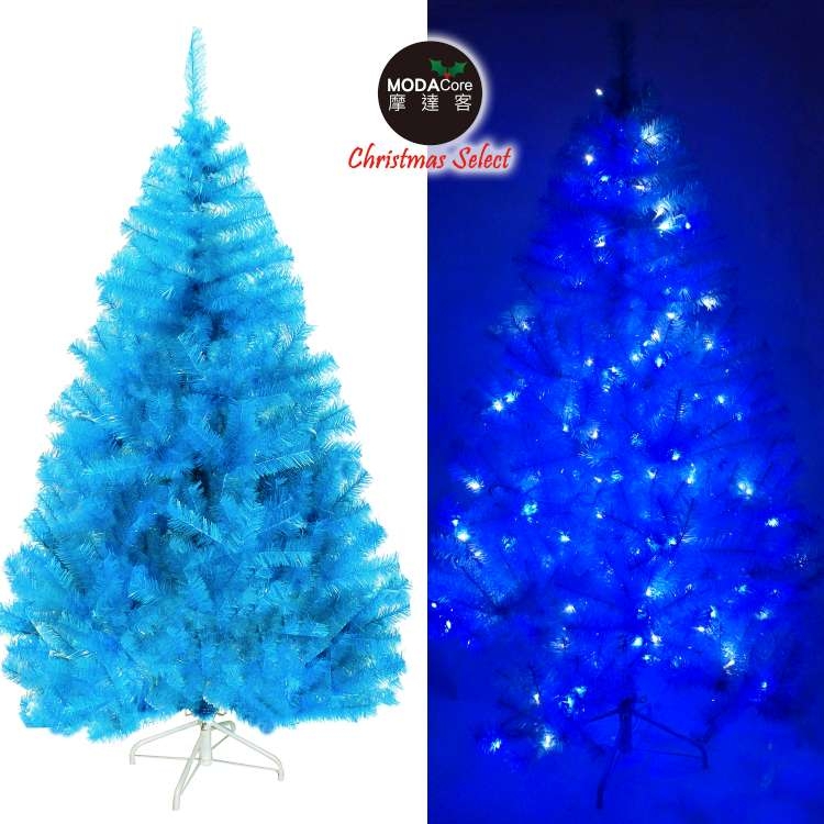 摩達客 台灣製6呎豪華版晶透藍系聖誕樹(不含飾品)+100燈LED燈藍白光2串