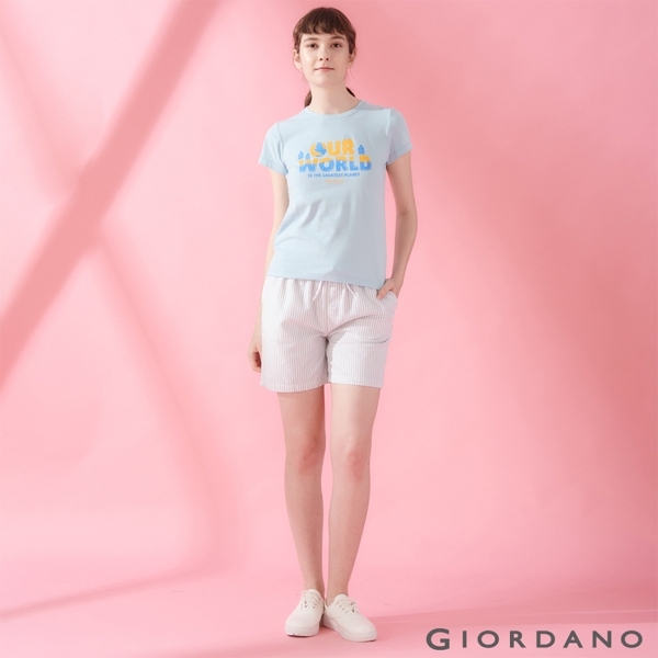 【GIORDANO】女裝DEAR WORLD系列印花T恤-22 夢想藍