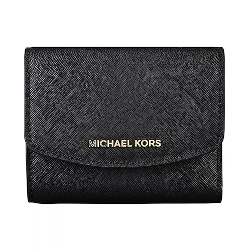 MK MICHAEL KORS MERCER金字LOGO防刮牛皮7卡扣式中夾(小/黑)