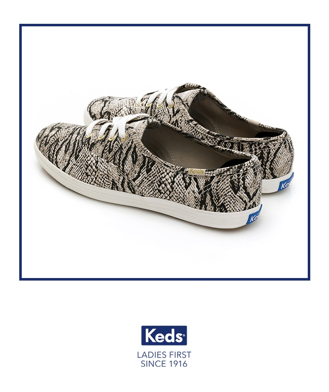 Keds CHAMPION 輕奢時髦蛇紋綁帶帆布鞋-黑 