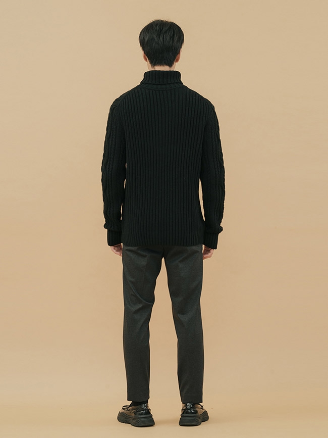 H:CONNECT 韓國品牌 男裝 - 麻花針織上衣- 黑