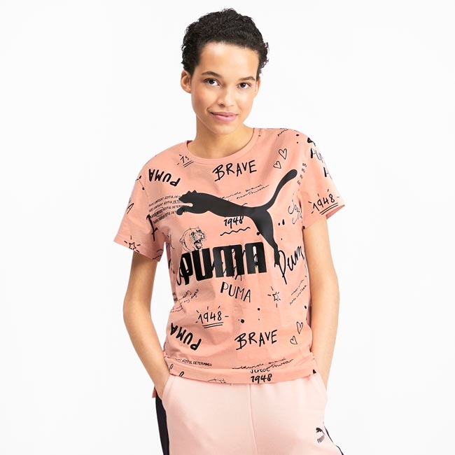 PUMA-女性流行系列Classics手繪風短袖T恤-桃芽粉-歐規
