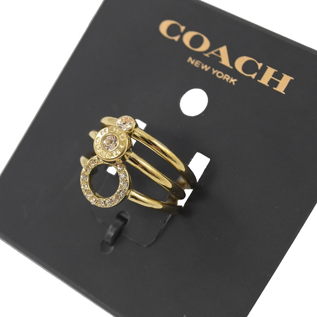COACH 簡約款圓形水鑽裝飾款三入戒指(金)
