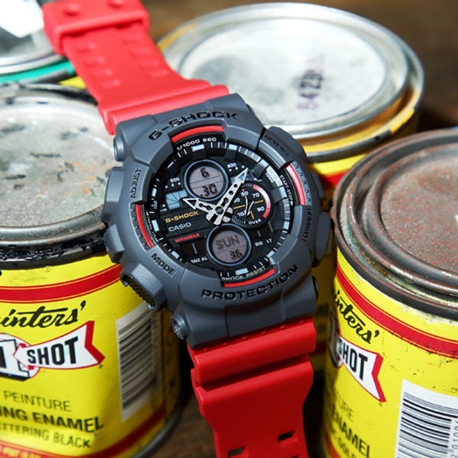 CASIO卡西歐 G-SHOCK系列 復古手錶 (GA-140-4A)-紅/48.8mm