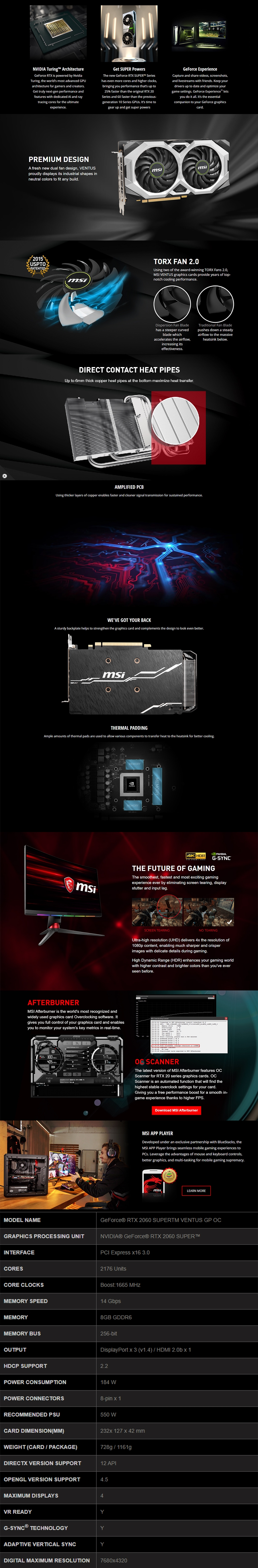 MSI微星 GeForceRTX2060 SUPER VENTUS GP OC 顯示卡