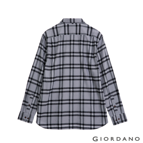 GIORDANO 男裝法蘭絨溫暖磨毛長袖襯衫-30 灰格紋