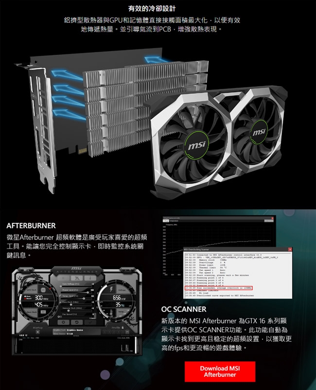 微星GeForce GTX 1650 VENTUS XS 4G OC 顯示卡