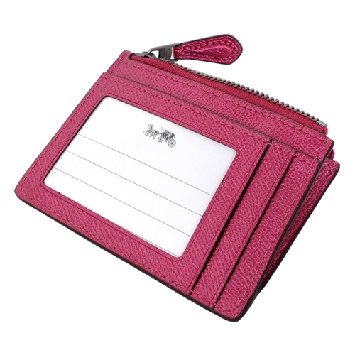 COACH金屬桃防刮皮革後卡夾鑰匙零錢包