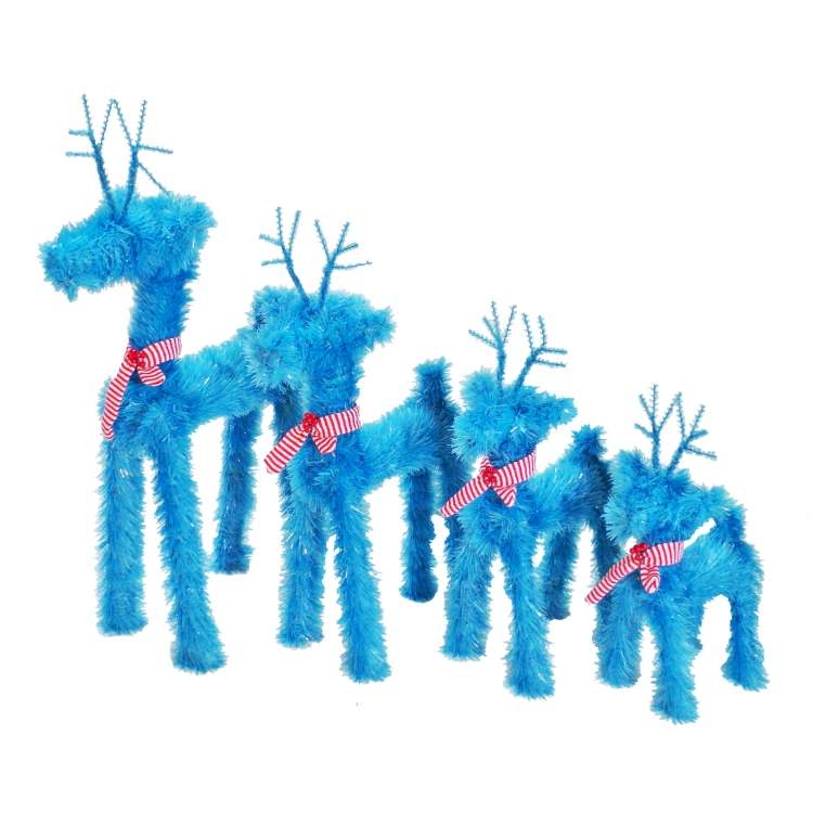 摩達客 台灣製可愛長腿晶透藍色聖誕小鹿家族擺飾 (四入組合-12+16+20+24吋)