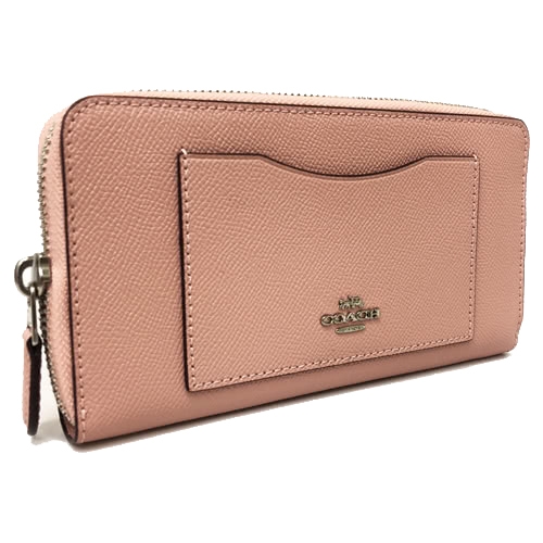 COACH 經典 LOGO前口袋牛皮ㄇ型拉鍊長夾(櫻花粉)