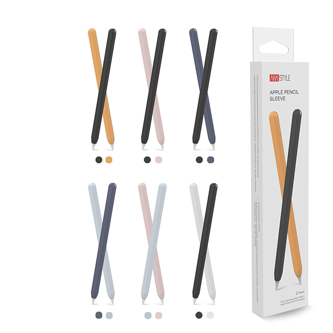 AHAStyle Apple Pencil 第二代專用 矽膠保護筆套 雙色2入 黑＋橙