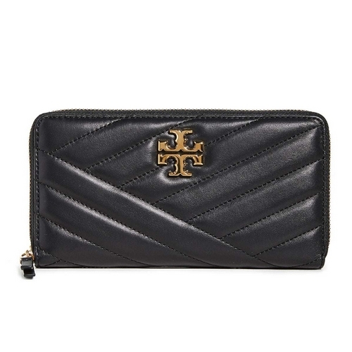 TORY BURCH KIRA CHEVRON 雙T金屬LOGO壓紋釦式長夾-黑| 長