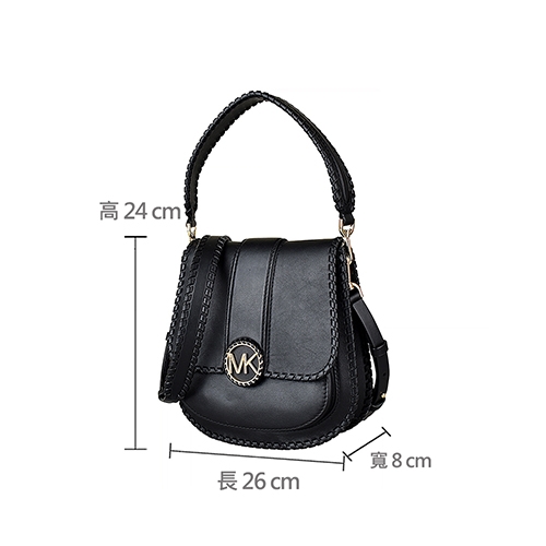 MK MICHAEL KORS LILIE金字LOGO牛皮扣式手提斜背包(中/黑)