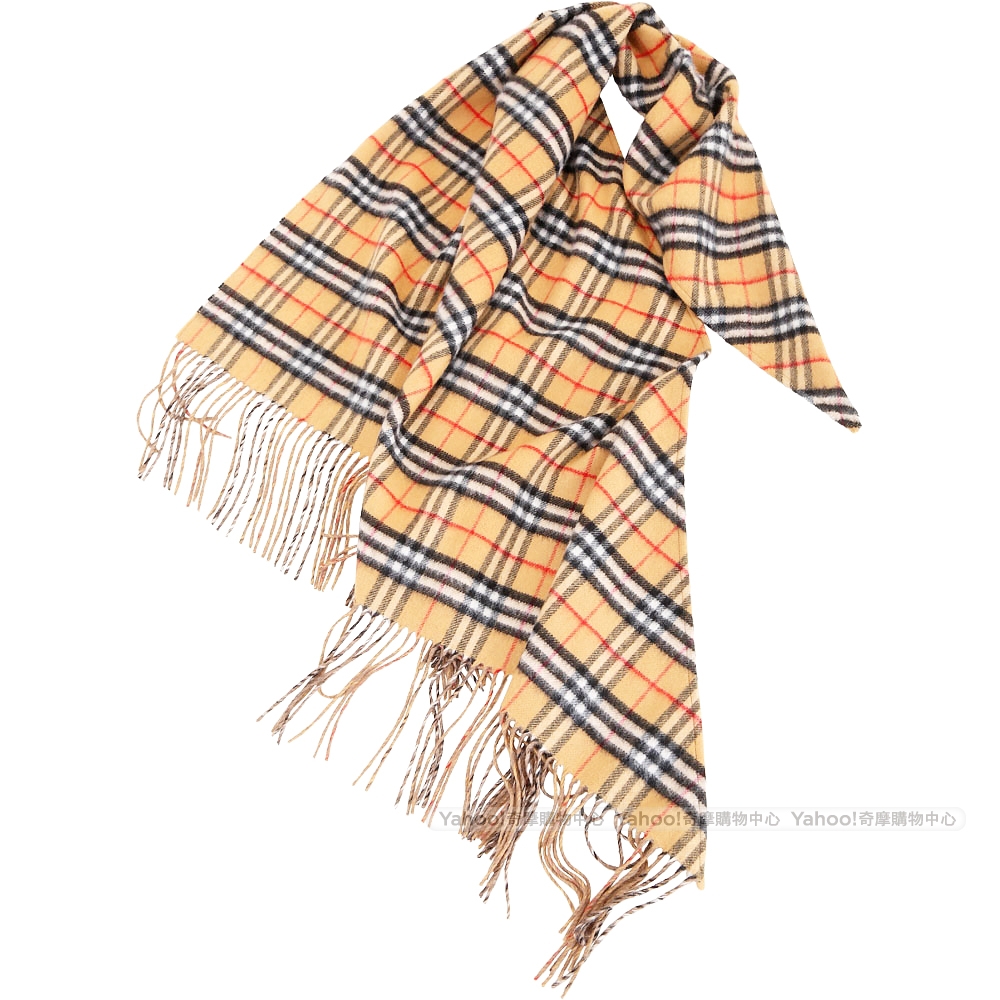 BURBERRY Vintage 超大版型 雙面兩用格紋喀什米爾羊毛圍巾