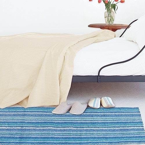 棉花田 香川 純棉雙面條紋走道毯-淡藍色(45x135cm)