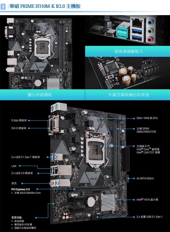 華碩 PRIME H310M-K R2.0 +Intel i3-9100F