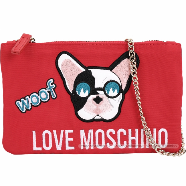 LOVE MOSCHINO 法鬥犬尼龍手拿/鍊帶包(紅色)