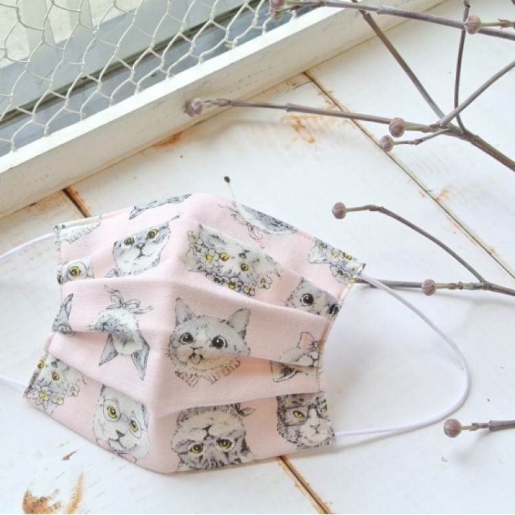 TEMARIYA 日本製 可水洗手作立體口罩M(變裝喵喵)-粉紅喵