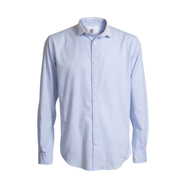 CR7-Slim Fit圓領素色修身版襯衫-淺藍配白領 (8623-73-24)